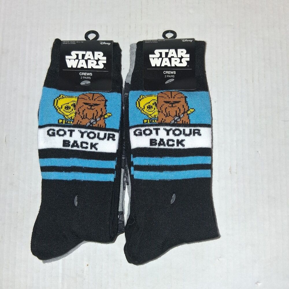 STAR WARS Crew Socks- Chewbacca C3PO Darth Vader 2 Pack 2Pr Sz 6-12